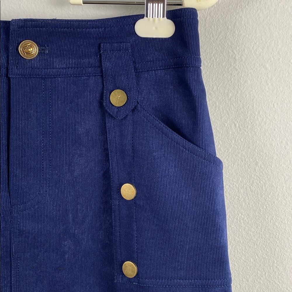 Vee Corduroy Midi Skirt | Lined, Front Slit, 2 Pockets | Navy/Gold - Picture 9 of 15